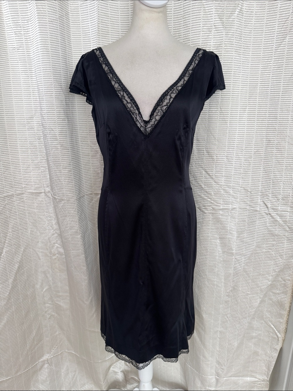 Y2K Dolce & Gabbana D&G black satin silk slip dress lace trim